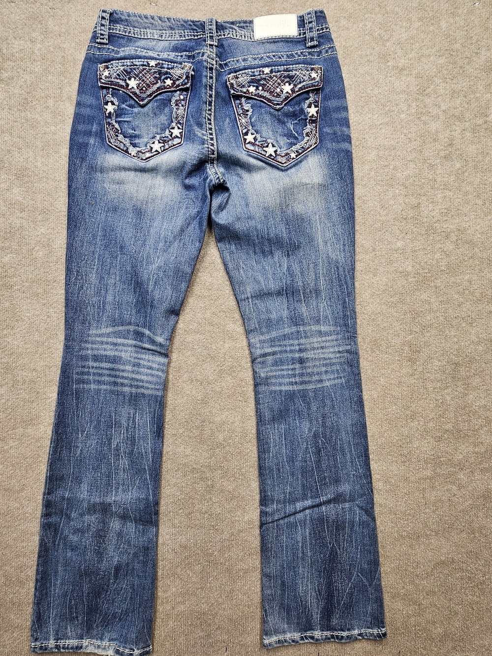 Shyanne Patriot Bootcut Jeans Womens 30L Blue Distressed Star Studded Y2K - Picture 7 of 13